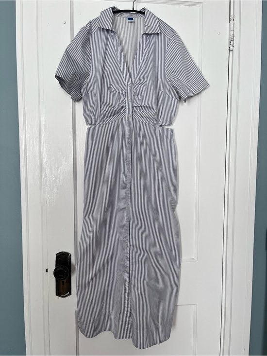 Old Navy Dresses & Skirts - Old Navy Navy and White Vertical Stripe Midi Shirt Dress